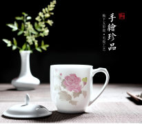 醴陵瓷器 釉下五彩瓷 陶瓷杯子手绘精品毛瓷工艺办公礼品茶杯带盖